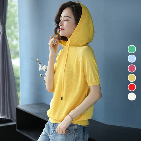 [당일배송] 여름 여성용 부드러운 후드 니트티 6color