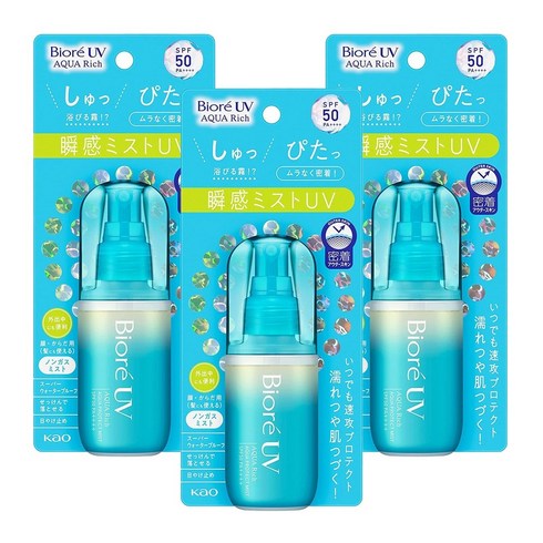 비오레선미스트 - 비오레 UV 아쿠아 리치 프로텍트 미스트 60ml 3개 세트 SPF50 PA ++++ 자외선 차단 비가스형 스프레이, 기본(3개 세트)