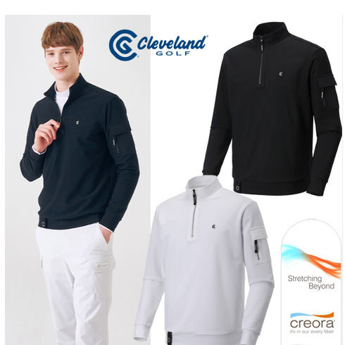 2023년 가성비 최고 클리브랜드골프웨어 - 클리브랜드[NC강남] 서두르지 않으면 품절 ~!! 트리코트 톤온톤 우븐배색 남성 간절기 반집업 골프 티셔츠