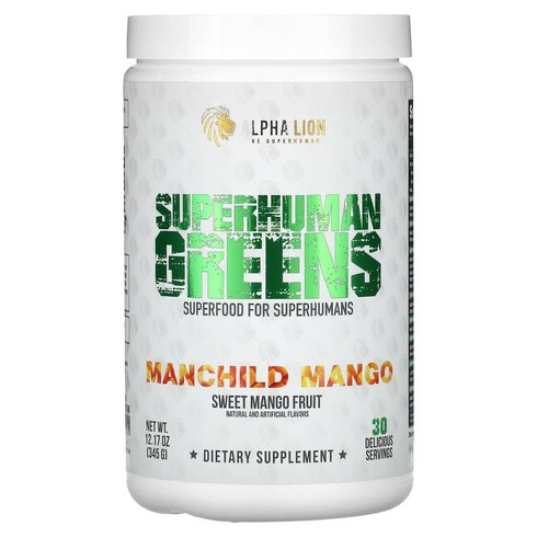 ALPHA LION SuperHuman Greens Manchild Mango Sweet Mango Fruit 12.17 oz (345 g), 1개