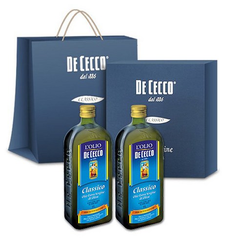 데체코 엑스트라버진 올리브 오일 500ml 2병 선물 세트 올리브유, 데체코 올리브 오일 1리터 2병 선물 세트 올리브유