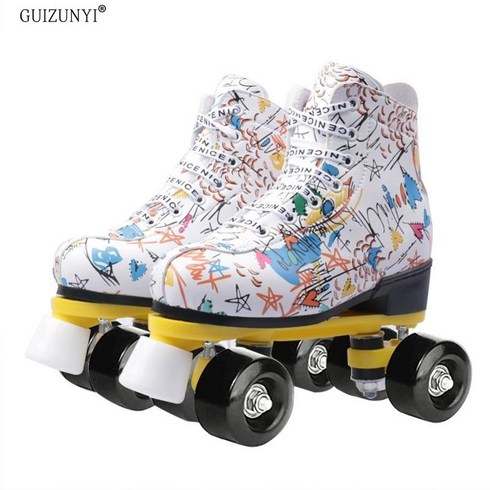 발광 파스텔 컬러 롤러스케이트 성인용 청소년용 초등 롤라, 260(42), 화이트 그래피티 + 블랙 휠