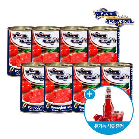 [보라티알] 롱고바디 토마토홀 400g x8개+(갈바니나 유기농 석류 355ml 1병증정/소비기한2024-06-02), 단일속성