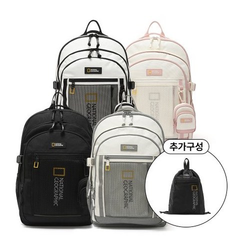 내셔널지오그래픽 NATIONAL GEOGRAPHIC NATIONALGEOGRAPHIC SET 상품 N241ABG510 파치 백팩 스트링백신발 주머니 975846, WHITE, BLACK