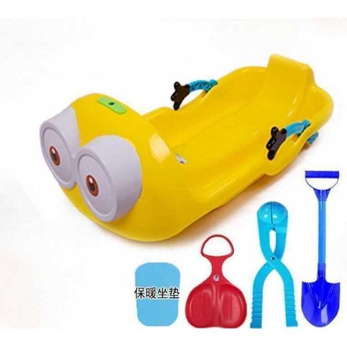 채니컴퍼니 핸들눈썰매 눈썰매 스노우 얼음썰매 썰매, 만화 스타일 (두꺼운 95cm) 노란색 + 푸짐한 선물
