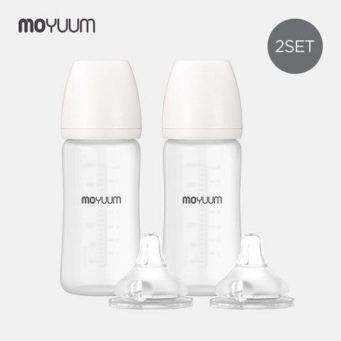 모윰유리젖병150 - [모윰] 안심코팅 노꼭지 유리젖병 240ml 2팩 + 젖꼭지(2p), 젖꼭지 단계:4단계