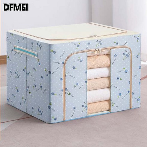 DFMEI 의류수납함 가정용수납 접이식 패브릭 방수옷장입 이사정리함 F2, 블루체리[싱글윈도-더블도어], 24L[39*29*20cm], 1개