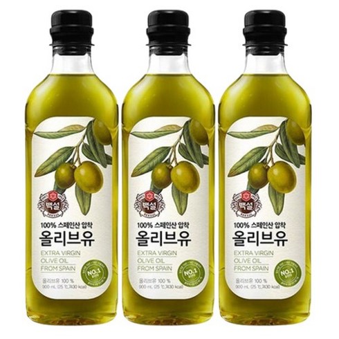 CJ제일제당 백설 압착 올리브유 900ml 3개