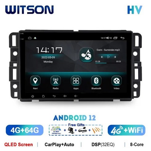 카플레이 안드로이드 오토 WITSON 쉐보레 아발란치 타호 픽업 GMC 유콘 데날리 시에라 GPS QLED 화면 12, 2) HV 4G 64G Carplay