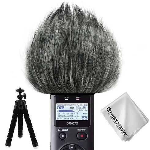 야외 휴대용 디지털 레코더 모피 마이크 마이크 앞 유리 바람 머프 forTascam DR07X DR07MKII DR07 + 미니 삼각대, 색깔1, 하나