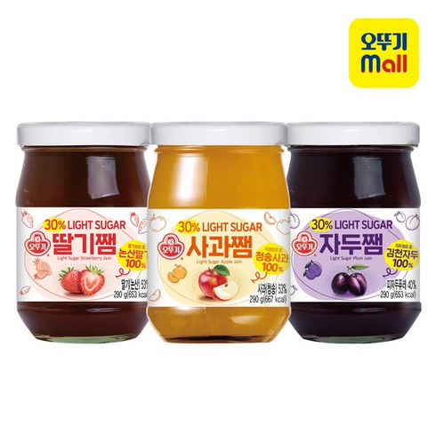 자두잼 - 오뚜기 라이트슈가 딸기쨈+사과쨈+자두쨈, 3개, 290g