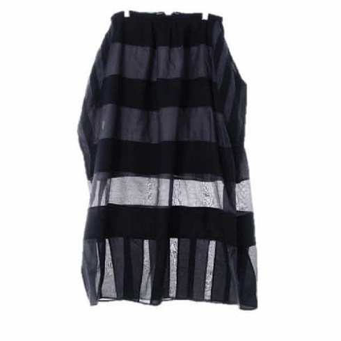 오즈세컨 블랙그레이 스트라이프 면혼방 롱플레어스커트 [64-92]