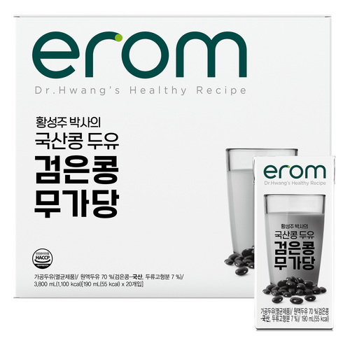 이롬 검은콩 무가당 두유 190mlX100팩 - 이롬 황성주 검은콩 무가당두유 190ml x 100팩, 100개