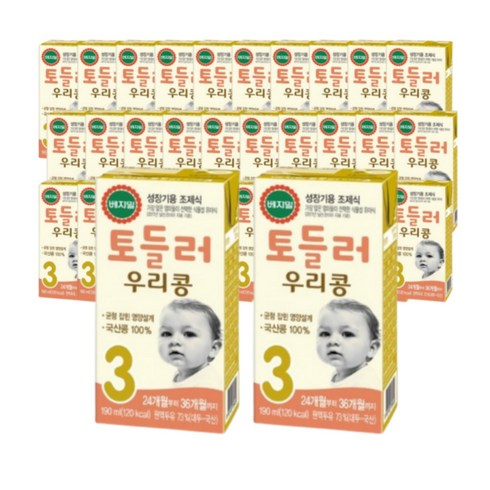 베지밀 토들러 우리콩 3단계 유아식 두유 190ml, 두유맛, 32개