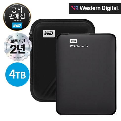 wd외장하드4tb - WD NEW Elements Portable Gen2 외장하드 4TB (파우치 포함), Western, 단품