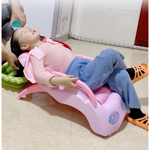 접이식 샴푸 의자 침대 어르신 노인 머리 감기 보조, 핑크 대형, 접이식 (세면기 포함), 1개
