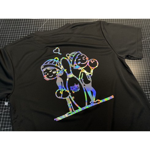 볼링크루 - 볼링크루 볼링 티셔츠 커플볼러 홀로그램, 블랙, 프리미엄 면
