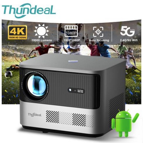 미니빔프로젝터 휴대용 ThundeaL 풀 HD1080P 5G 와이파이 안드로이드 4K 비디오 스마트 홈 시어터 자동 초점 TDA6W 3D