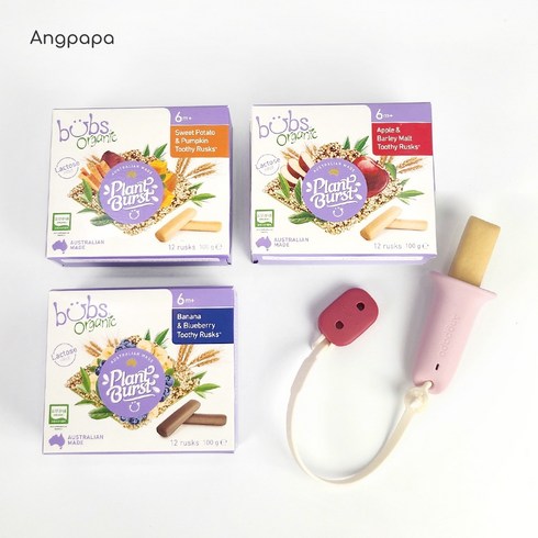 앙파파 유아 이앓이 치발과자 투씨러스크 3BOX + 홀더 1개 (티딩러스크 알뜰세트), 블루홀더＋케이스1ea, 3종(사과／블루베리／호박)