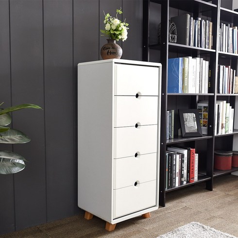 리바스 협탁 수납장 5단서랍장 400, 화이트