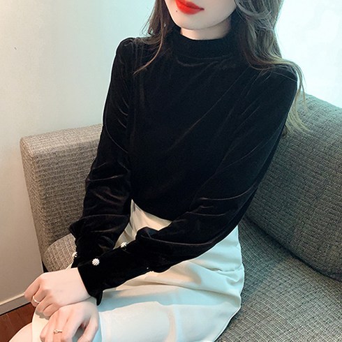 2023년 가성비 최고 벨벳블라우스 - [바니드] 여성 고급 엔틱한 밸벳 블랙 블라우스 하객룩 코디 예쁜블라우스 4766