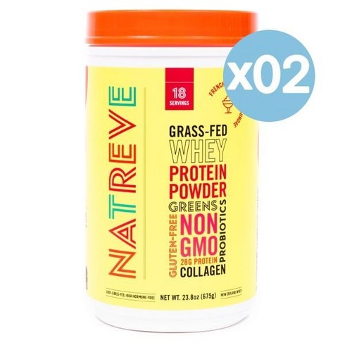 Natreve 나트레브 웨이 프로틴 파우더 프로바이오틱스 28g 675g 2팩 100% New Zealand Whey Protein Powder French Vanilla Wa, 2개