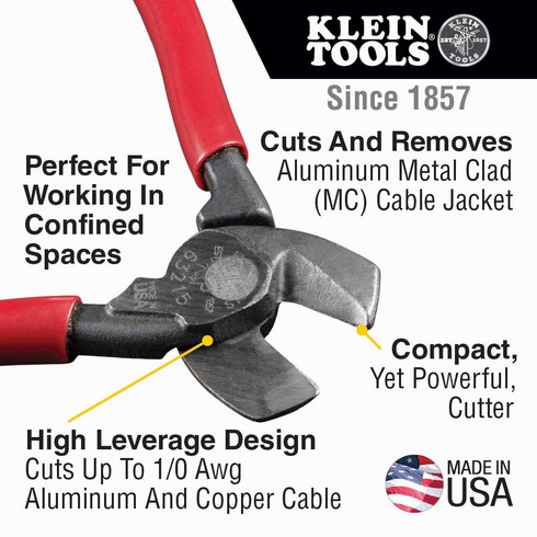 Leverage - [클라인(크레인) 공식대리점 / KLEIN TOOLS] [63215] 클레인툴스 / 케이블 커터 High-Leverage Compact Cable Cutter, 1개