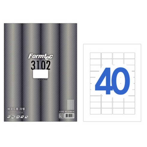 라벨지 40칸 - 폼텍 바코드용 라벨지 LS-3102, 40칸, 100매