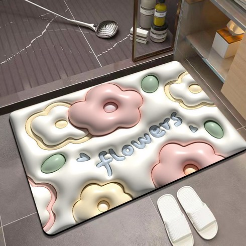 인생 애호감 빨아쓰는 3D 착시 규조토 발매트, flowers