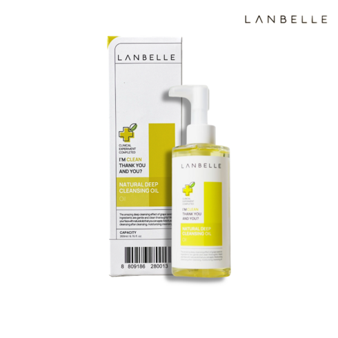 [정품100%] 랑벨 LANBELLE 내츄럴 딥 클렌징 오일 200ml 천연오일 93%함량 레몬 비타민C 에센셜 오일, 1개