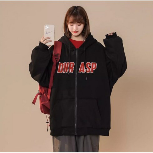 라비쉬바인 남녀공용 루즈핏 캐주얼 로고 후드집업