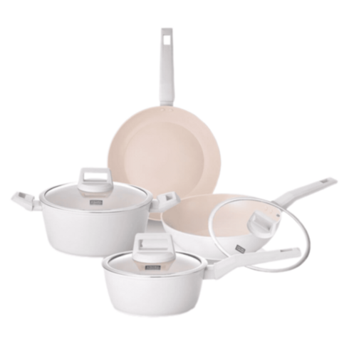키친플라워 쿠킨 IH 인덕션 그린우드 프라이팬 냄비 세트, 아이보리, 5종, 1세트