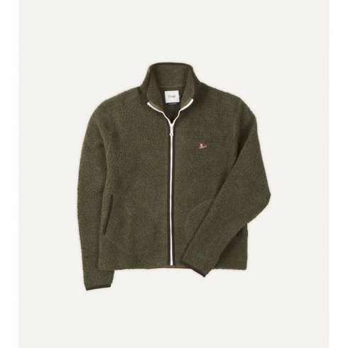 2024년 가성비 최고 드레익스 초어자켓 - 드레익스 Green Boucle Wool Zip Fleece Jacket