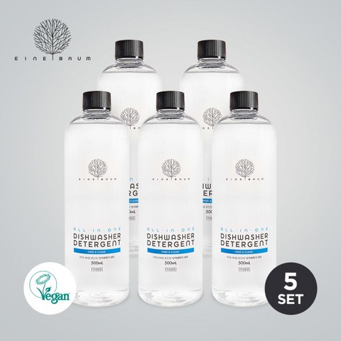 [아이너바움] 비건인증 올인원 아기 젖병&식기세척기 세제 500ml 5개세트, 상세 설명 참조