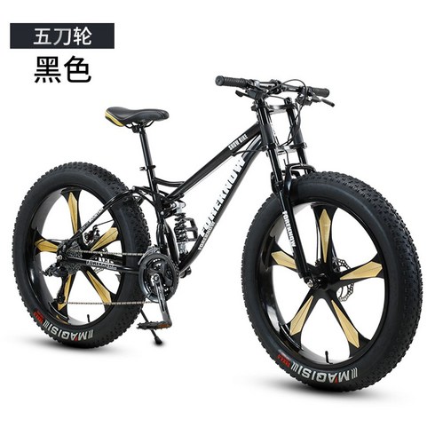 2023년 가성비 최고 펫바이크 - 팻바이크 노펑크타이어 바퀴큰 산악 광폭 자전거 펫바이크, 26인치, 21속, 블랙 5도 일체형 휠