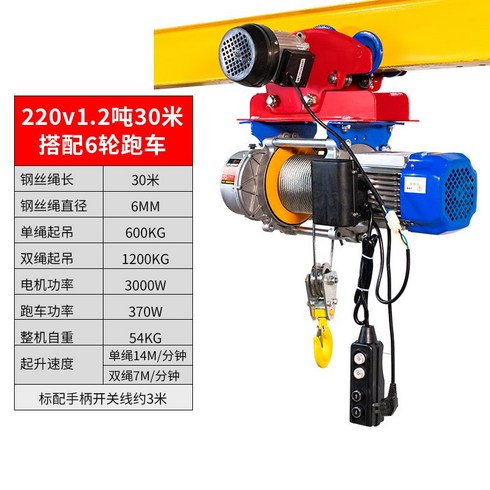 전동 호이스트 원치 와이어 도르래 원찌 기중기 1톤, 220v1.2톤 30 m