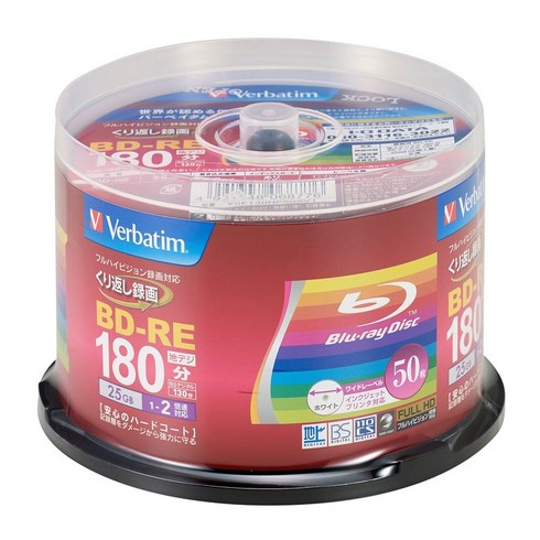 바베이텀 재팬(Verbatim Japan) 반복 녹화용 블루레이 디스크 BD-RE 25GB 50장 화이트 프린터블 편면 1층 1-2배속VBE130NP50SV1