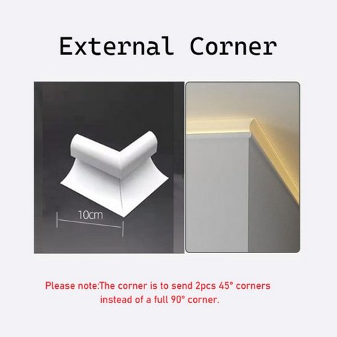 우물천장몰딩 - 우물천장몰딩 프리 LED 알루미늄 프로파일 표면 장착 벽 세척 선형 램프 실내 간접 조명 석고 바 스트립, 7) External Corner  1pcs