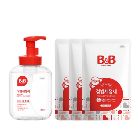 비앤비 젖병세정제 거품 용기 450ml + 리필 400ml, 1set, 용기 1 + 리필 3