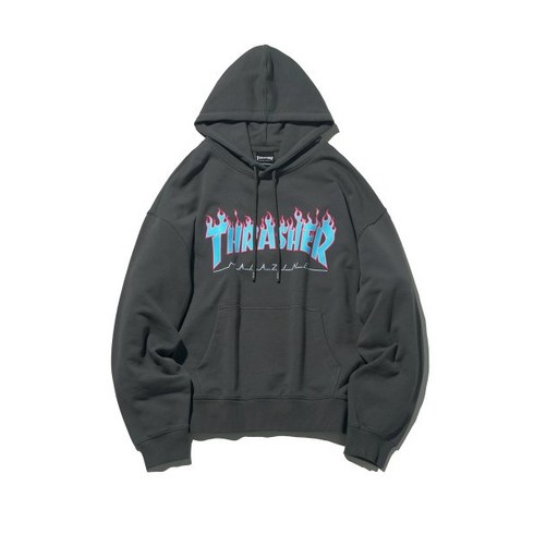 THRASHER 트레셔 플레임 로고 후디 차콜