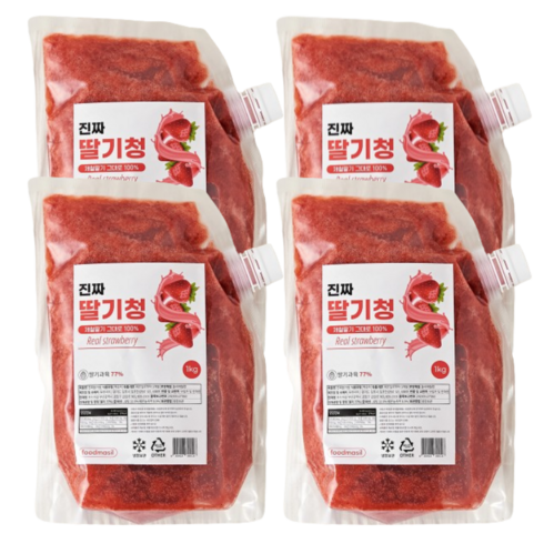 푸드마실 진짜 딸기청 카페용 수제 과일청 대용량 딸기라떼, 4개, 1kg