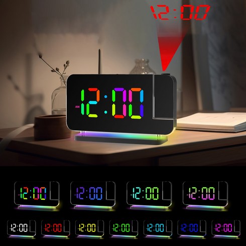 카멜리온 알람시계 프로젝션 LED 알람 탁상 시계 디지털 무소음 클락, 화이트