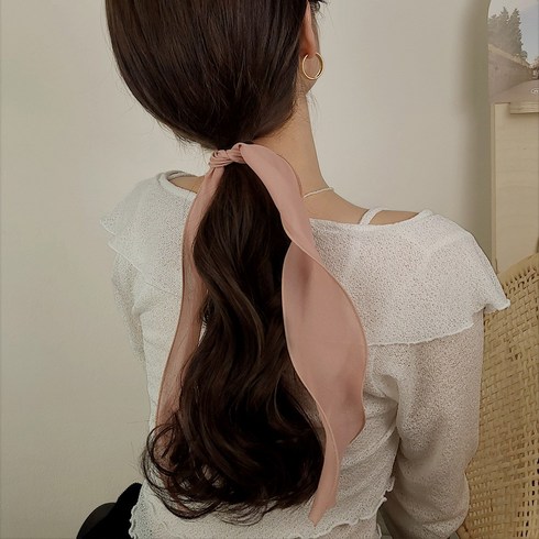 [초콜리트쥬얼리] 슬릿 포니테일 헤어 시스루 쉬폰 골프 롱 스카프 고무줄 머리끈 11컬러