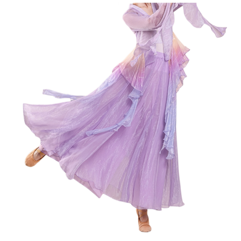 Ogfaour무용한복 드레스 덧치마 고전무용 무대한복 시스루한복, 상의+와이드스커트팬츠(슈트)