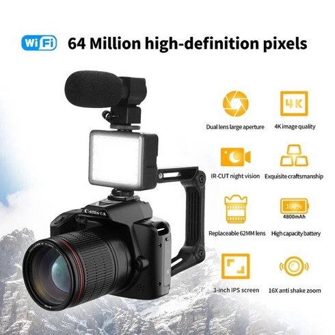입문용카메라 유튜브카메라 4K 디지털 전문 캠코더 와이파이 HD 비디오 스트리밍 브이로그 녹음기 16X 저속 웹캠 스태빌라이저 캠, 6.1 camera 1 LED  Only camera