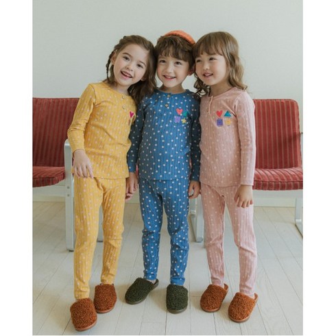 해피버스 긴팔세트-골지 피규어도트 실내복