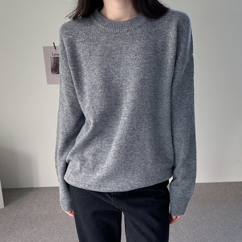 2023년 가성비 최고 알파카니트 - 바이단미 여성 풀오버 스웨터 긴팔 라운드넥 박시핏 오버핏 빅사이즈 울 캐시미어 루즈핏 니트