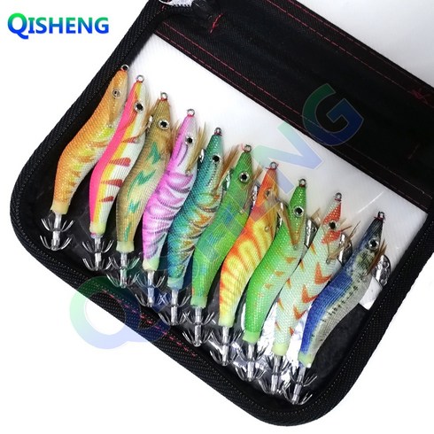 치승 에기선물세트 쭈꾸미 갑오징어 낚시 노이즈 비드 야광 무늬 오징어 에기 10p 세트 보관 케이스, 혼합 색상, 3.0호 노이즈 비드 에기10p+보관집