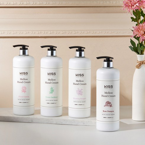 멜로우1000ml - 코코아울렛 키스뉴욕 퍼퓸 멜로우 핸드크림 4종, 1000ml, 1개, 플로럴 캔버스