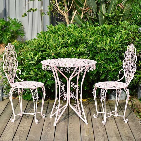 철제 티테이블 세트 야외 테라스 정원 커피숍 가구, 05. 핑크 테이블1개 의자3개